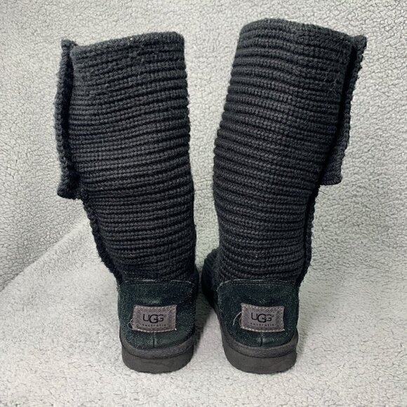 UGG Women's Classic Cardy Fold Over Two Button Tall Knit Boot-Black Suede, Sz 6 - Picture 7 of 16